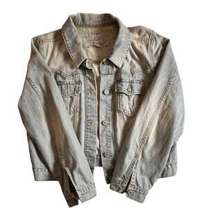 Old Navy Distressed Denim Jacket With Beaded Design XL